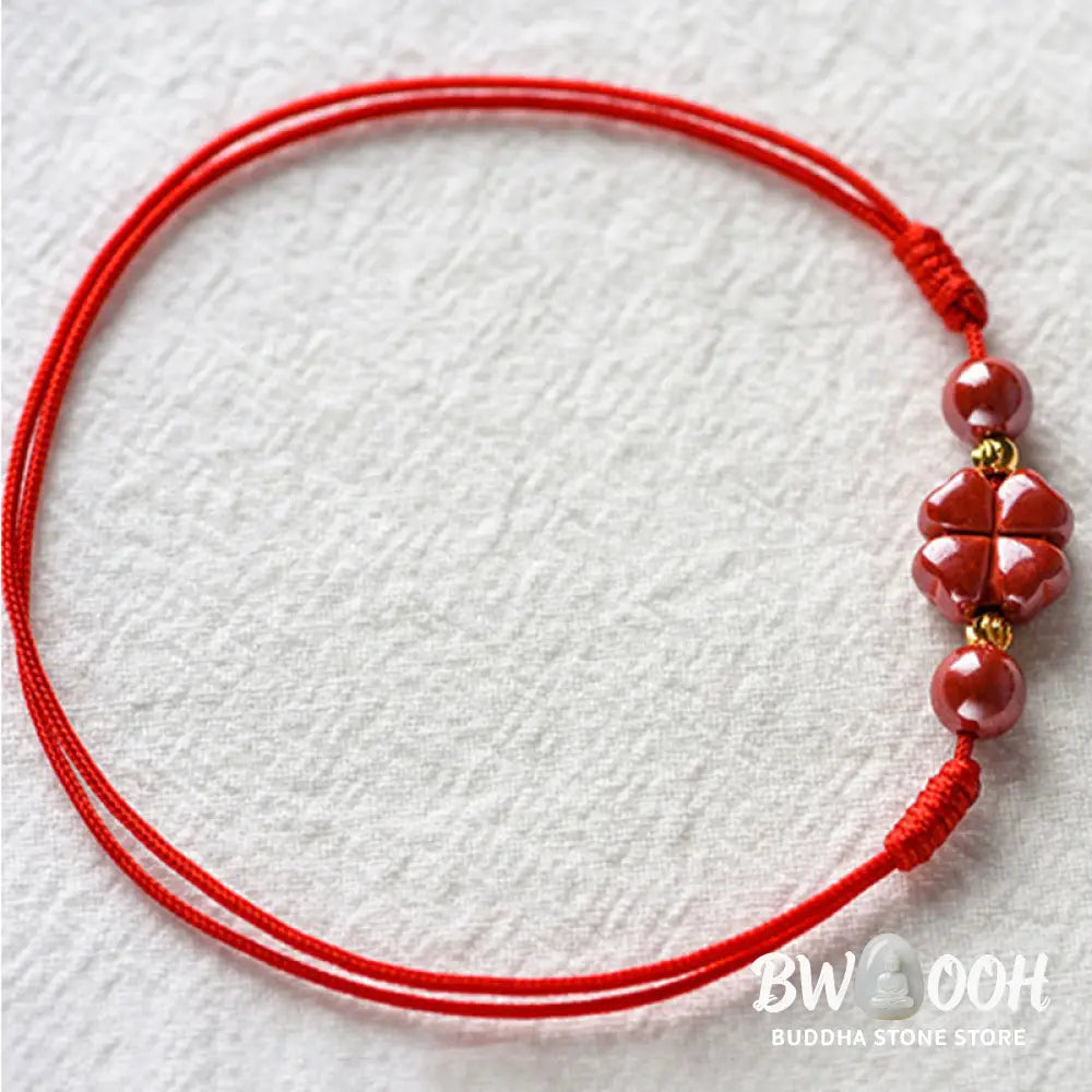 Buddha Stones Four Leaf Clover Cinnabar Blessing Calm String Bracelet Anklet - BWOOOH - Bracelet