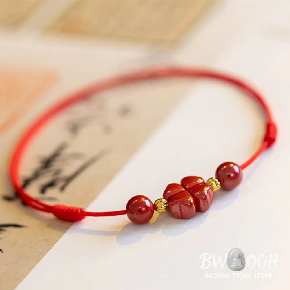 Buddha Stones Four Leaf Clover Cinnabar Blessing Calm String Bracelet Anklet - BWOOOH - Bracelet