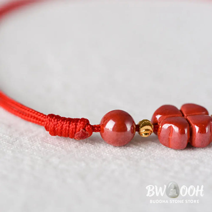 Buddha Stones Four Leaf Clover Cinnabar Blessing Calm String Bracelet Anklet - BWOOOH - Bracelet