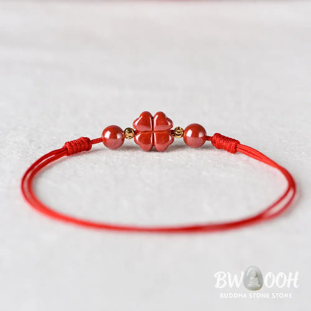 Buddha Stones Four Leaf Clover Cinnabar Blessing Calm String Bracelet Anklet - BWOOOH - Bracelet