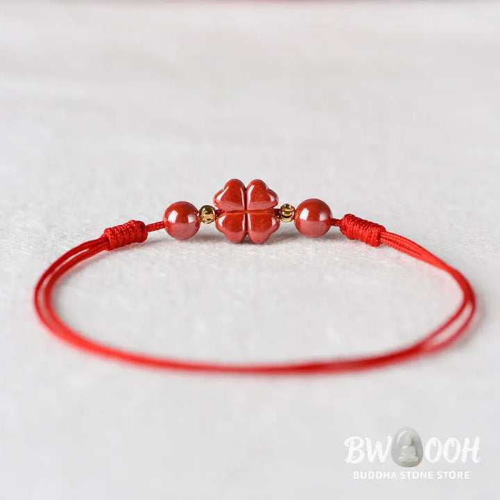 Buddha Stones Four Leaf Clover Cinnabar Blessing Calm String Bracelet Anklet - BWOOOH - Bracelet