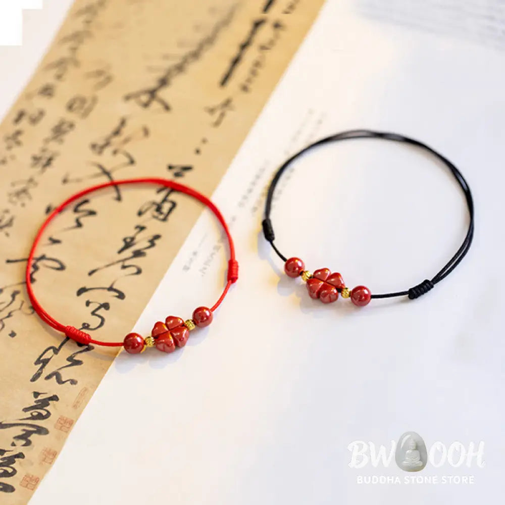 Buddha Stones Four Leaf Clover Cinnabar Blessing Calm String Bracelet Anklet - BWOOOH - Bracelet