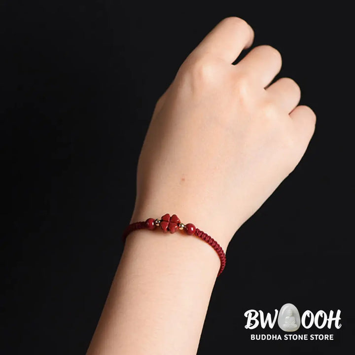 Buddha Stones Four Leaf Clover Five-petal Flower Cinnabar Blessing Red String Bracelet - BWOOOH - Bracelet
