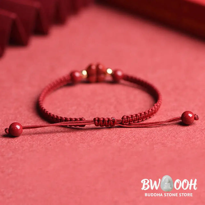Buddha Stones Four Leaf Clover Five-petal Flower Cinnabar Blessing Red String Bracelet - BWOOOH - Bracelet