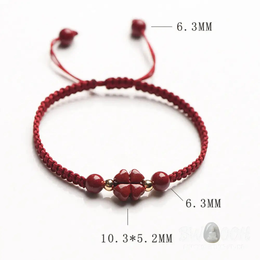 Buddha Stones Four Leaf Clover Five-petal Flower Cinnabar Blessing Red String Bracelet - BWOOOH - Bracelet