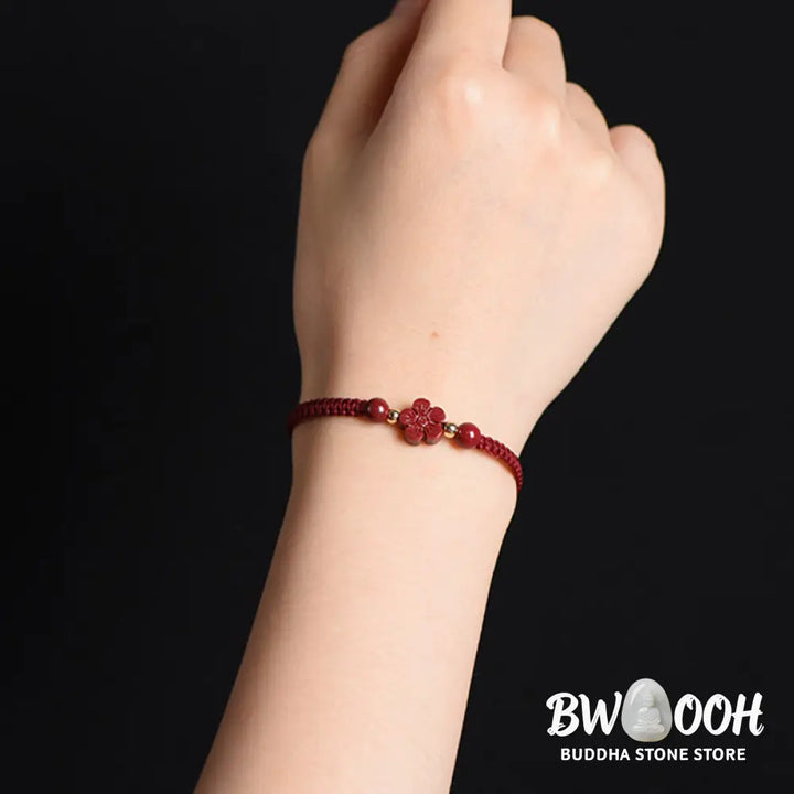 Buddha Stones Four Leaf Clover Five-petal Flower Cinnabar Blessing Red String Bracelet - BWOOOH - Bracelet