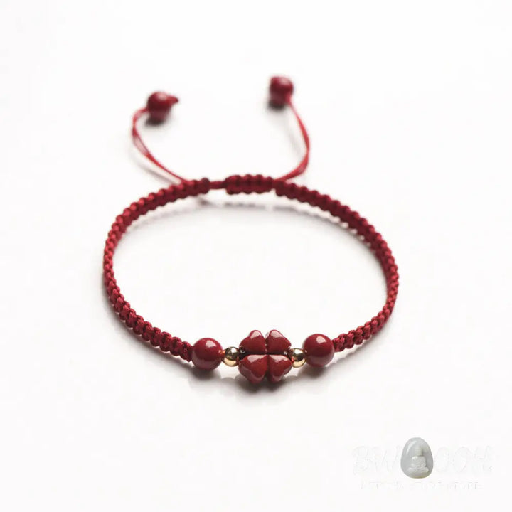 Buddha Stones Four Leaf Clover Five-petal Flower Cinnabar Blessing Red String Bracelet - BWOOOH - Bracelet