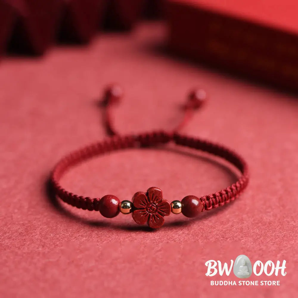 Buddha Stones Four Leaf Clover Five-petal Flower Cinnabar Blessing Red String Bracelet - BWOOOH - Bracelet