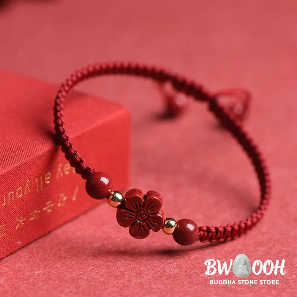 Buddha Stones Four Leaf Clover Five-petal Flower Cinnabar Blessing Red String Bracelet - BWOOOH - Bracelet