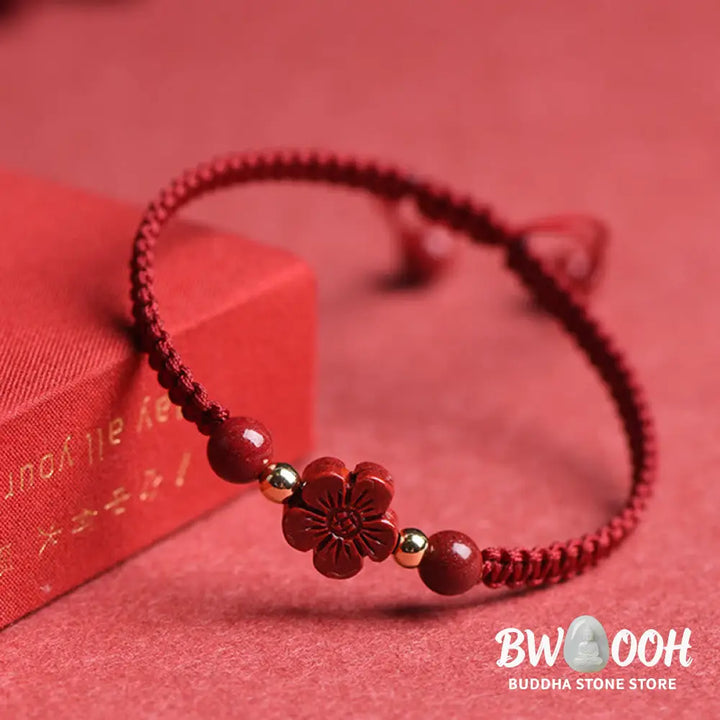 Buddha Stones Four Leaf Clover Five-petal Flower Cinnabar Blessing Red String Bracelet - BWOOOH - Bracelet
