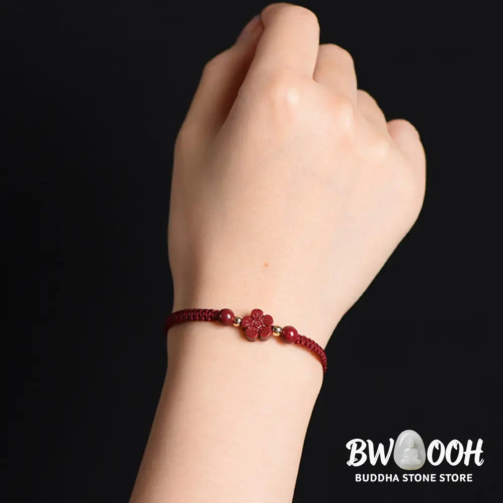 Buddha Stones Four Leaf Clover Five-petal Flower Cinnabar Blessing Red String Bracelet - BWOOOH - Bracelet