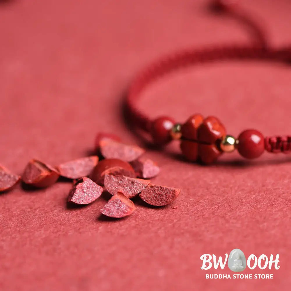 Buddha Stones Four Leaf Clover Five-petal Flower Cinnabar Blessing Red String Bracelet - BWOOOH - Bracelet