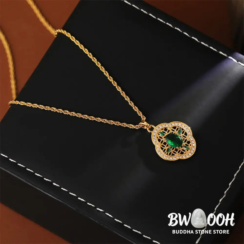 Buddha Stones Four Leaf Clover Hollow Design Copper Plated Gold Chain Luck Necklace Pendant - BWOOOH - Copper(Pendant