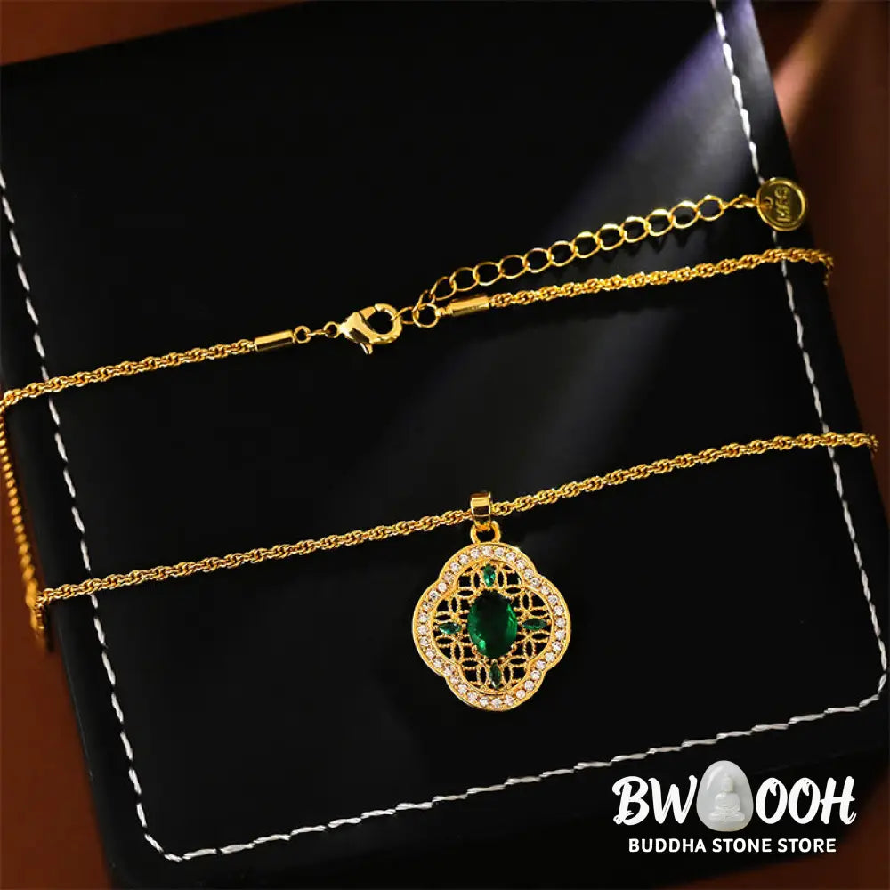 Buddha Stones Four Leaf Clover Hollow Design Copper Plated Gold Chain Luck Necklace Pendant - BWOOOH - Copper(Pendant