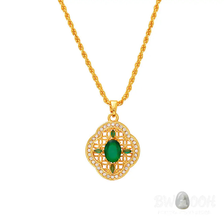 Buddha Stones Four Leaf Clover Hollow Design Copper Plated Gold Chain Luck Necklace Pendant - BWOOOH - Copper(Pendant