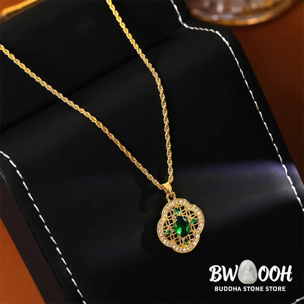 Buddha Stones Four Leaf Clover Hollow Design Copper Plated Gold Chain Luck Necklace Pendant - BWOOOH - Copper(Pendant