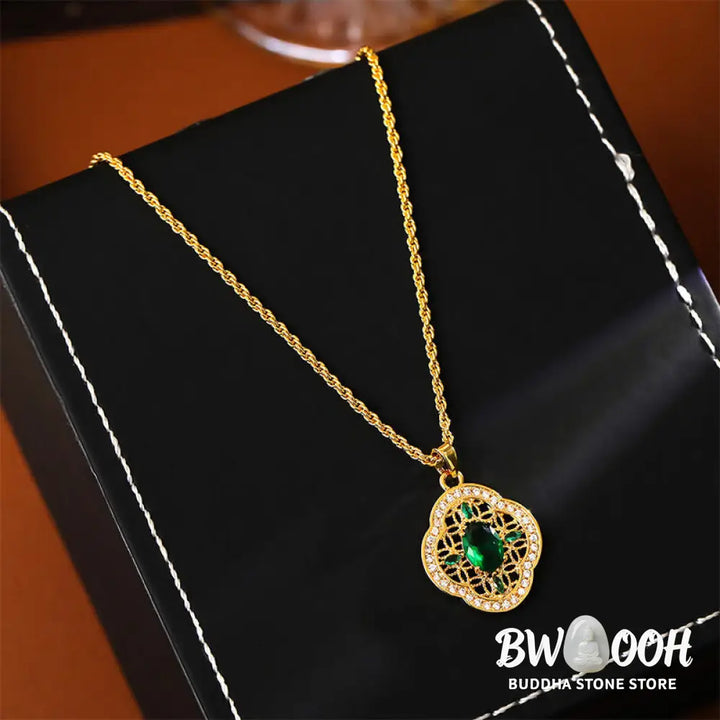 Buddha Stones Four Leaf Clover Hollow Design Copper Plated Gold Chain Luck Necklace Pendant - BWOOOH - Copper(Pendant