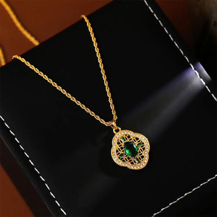 Buddha Stones Four Leaf Clover Hollow Design Copper Plated Gold Chain Luck Necklace Pendant - BWOOOH - Copper(Pendant