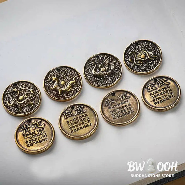 Buddha Stones Four Symbols Azure Dragon White Tiger Vermilion Bird Black Tortoise Key Chain - Key Chain