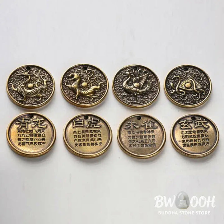 Buddha Stones Four Symbols Azure Dragon White Tiger Vermilion Bird Black Tortoise Key Chain - Key Chain