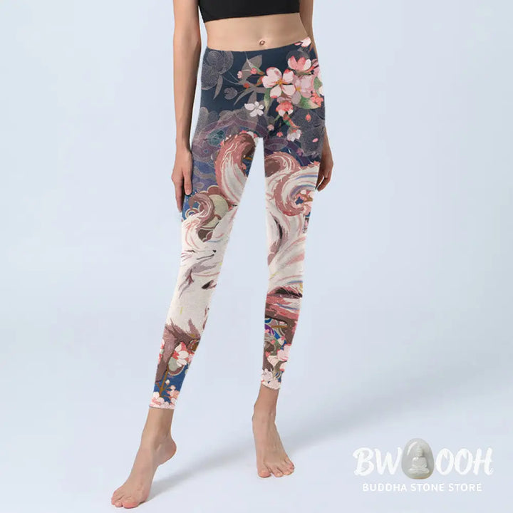 BWOOOH printed yoga leggings - Fox Cherry Blossoms Gym Leggings Women&
