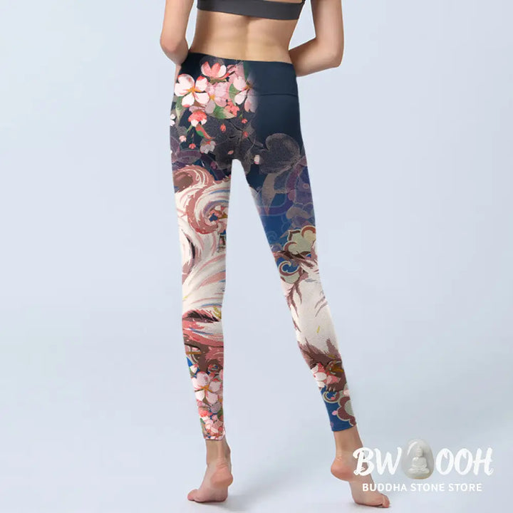 BWOOOH printed yoga leggings - Fox Cherry Blossoms Gym Leggings Women&