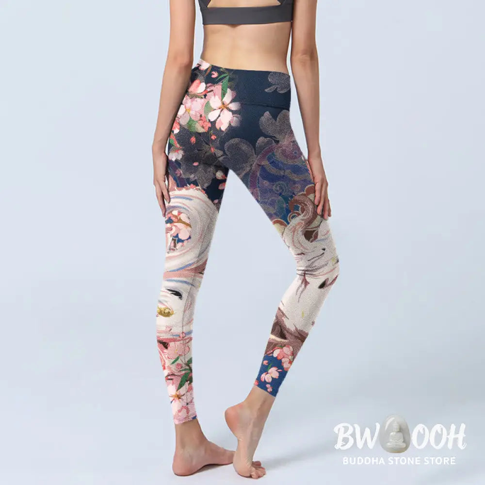 BWOOOH printed yoga leggings - Fox Cherry Blossoms Gym Leggings Women&