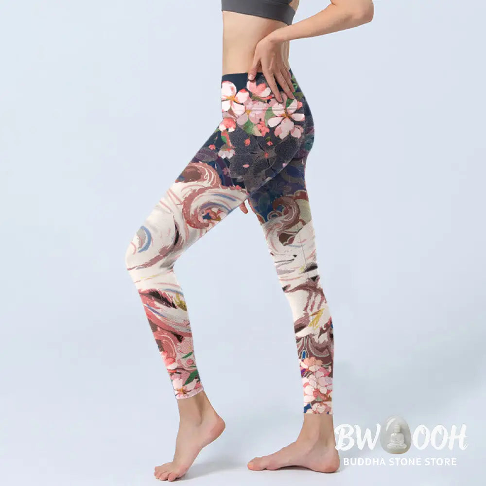 BWOOOH printed yoga leggings - Fox Cherry Blossoms Gym Leggings Women&