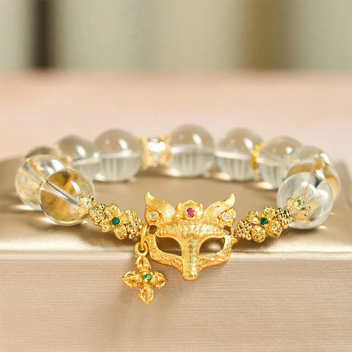 Buddha Stones Fox Cross Charm White Crystal Beaded Protection Bracelet - White Crystal(Wrist Circumference: 14-19cm)