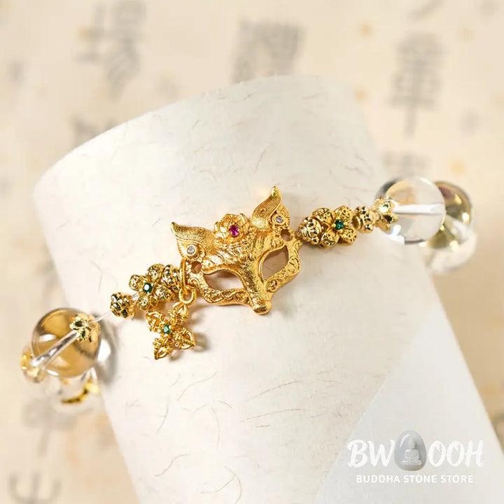 Buddha Stones Fox Cross Charm White Crystal Beaded Protection Bracelet - White Crystal(Wrist Circumference: 14-19cm)