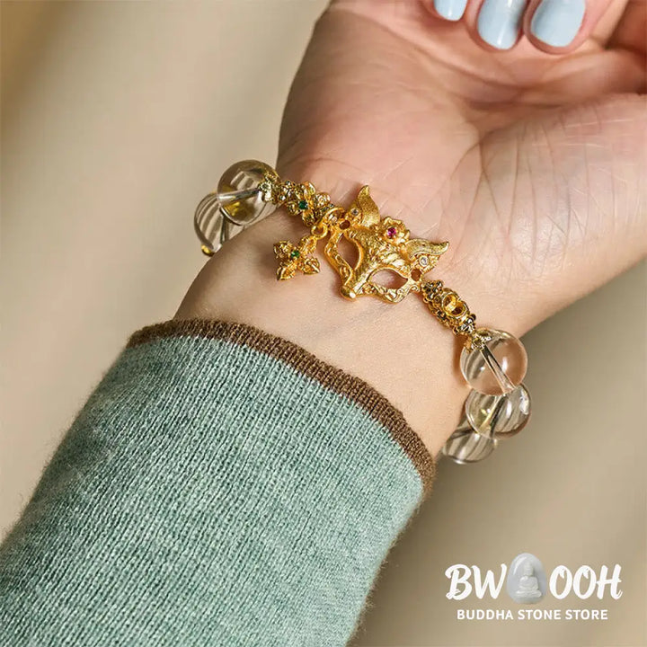 Buddha Stones Fox Cross Charm White Crystal Beaded Protection Bracelet - White Crystal(Wrist Circumference: 14-19cm)