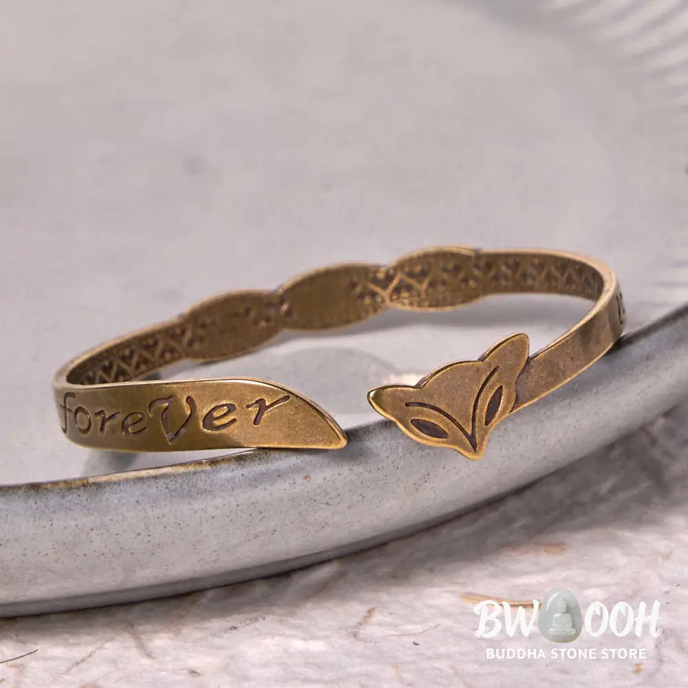 Buddha Stones Fox Head Copper Brass ’Love You Forever’ Luck Self Care Bracelet Bangle - BWOOOH - Fox Head(Wrist