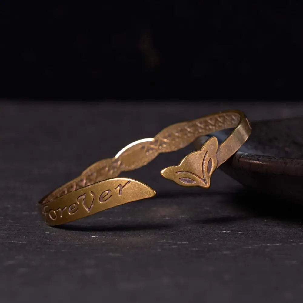 BWOOOH Fox Head Copper Brass ’Love You Forever’ Luck Self Care Bracelet Bangle - BWOOOH - Fox Head(Wrist