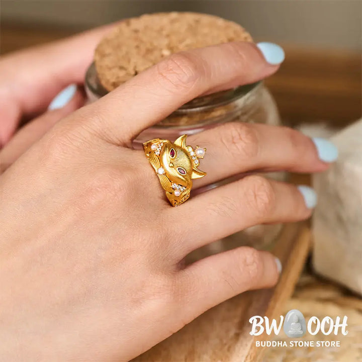 Buddha Stones Fox Head Design 24k Gold Plated Brass Adjustable Ring - Adjustable - Ring