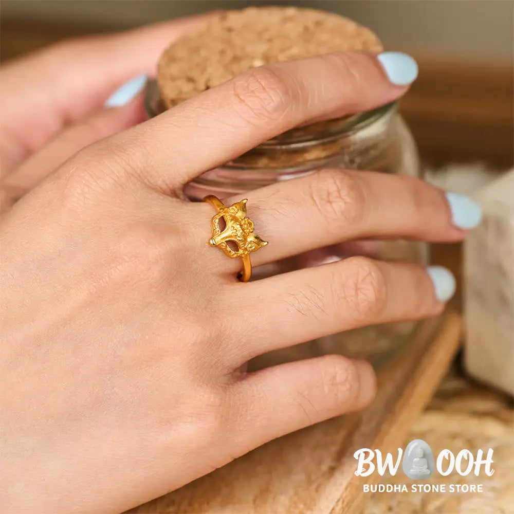 Buddha Stones Fox Mask 24k Gold Plated Brass Ring - Adjustable - Ring