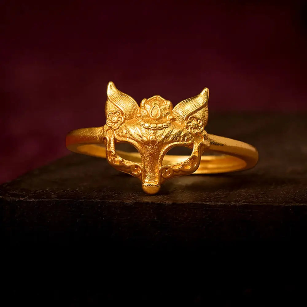 BWOOOH Fox Mask 24k Gold Plated Brass Ring — Gold Plated crystal healing bracelet for spiritual healing and mindful living