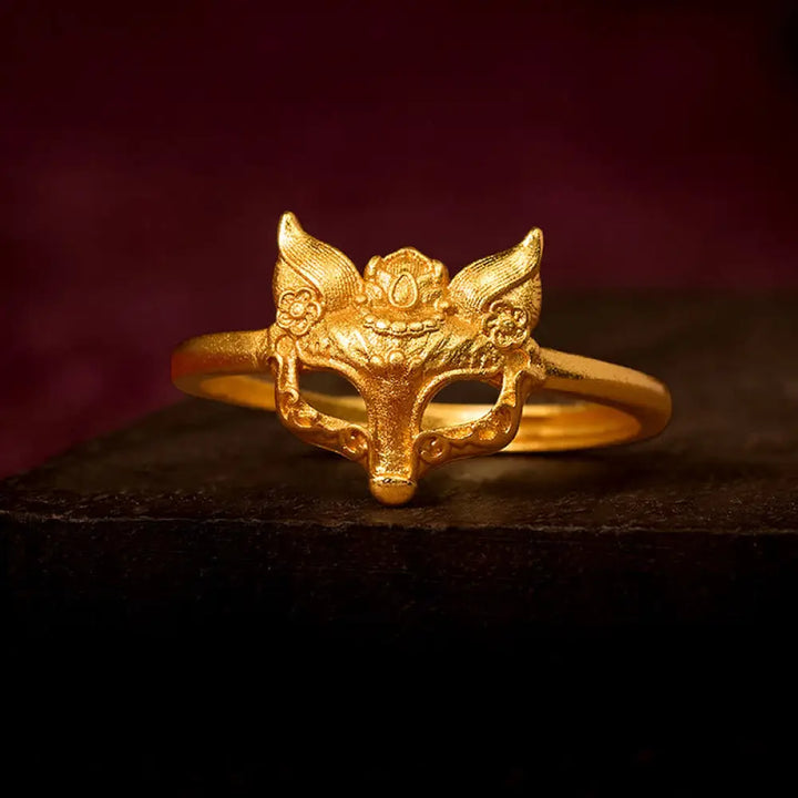 BWOOOH Fox Mask 24k Gold Plated Brass Ring — Gold Plated crystal healing bracelet for spiritual healing and mindful living