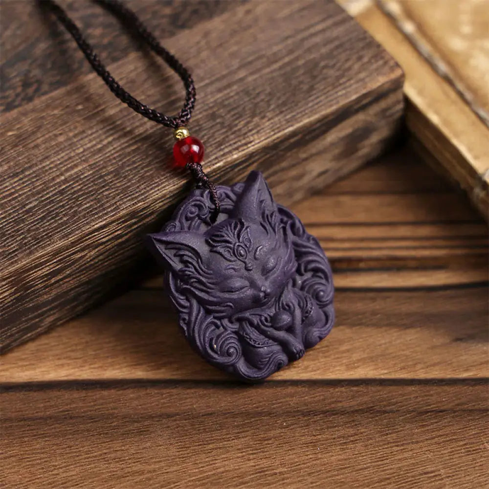 Buddha Stones Fox Mask Butterfly Taotie Peace Buckle Fortune Necklace Pendant - BWOOOH - Fox Bell - Necklaces &amp; Pendants