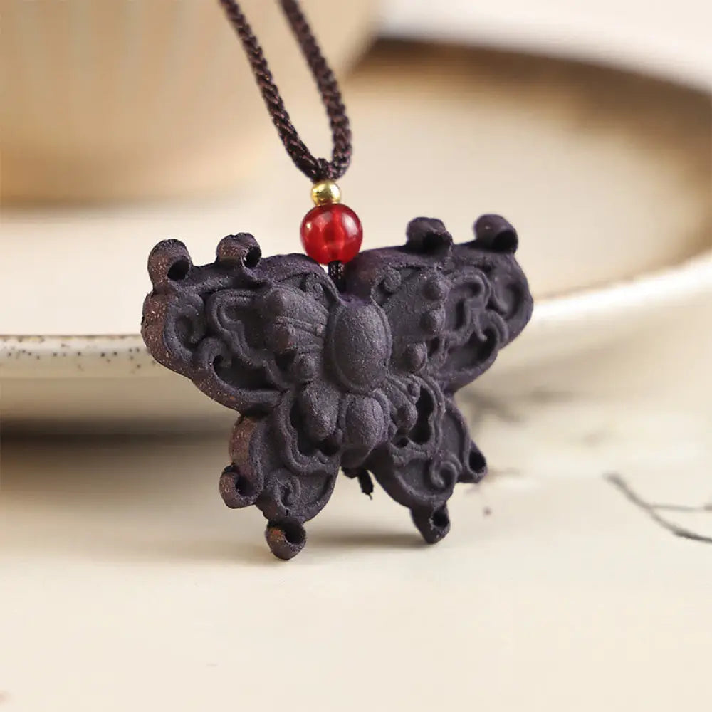 Buddha Stones Fox Mask Butterfly Taotie Peace Buckle Fortune Necklace Pendant - BWOOOH - Hollow Carved Butterfly
