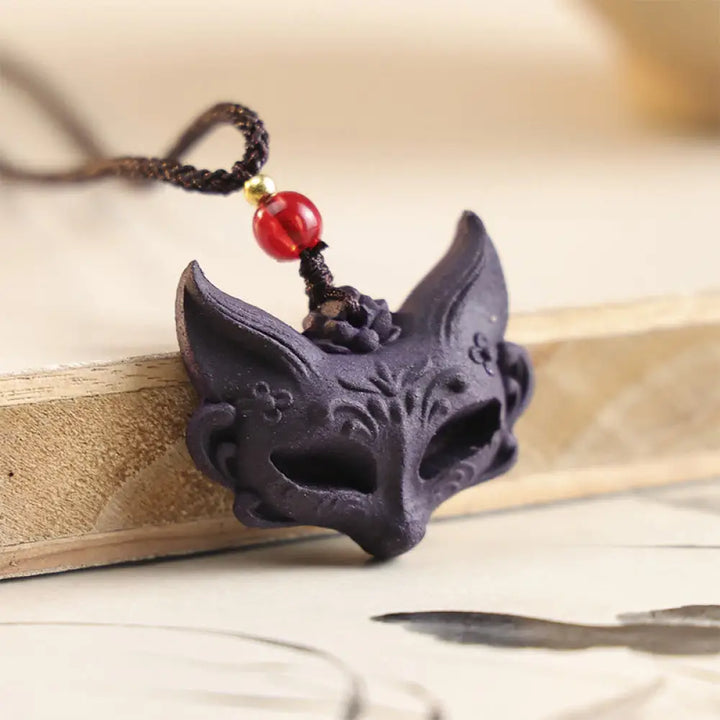 Buddha Stones Fox Mask Butterfly Taotie Peace Buckle Fortune Necklace Pendant - BWOOOH - Fox Mask - Necklaces &amp; Pendants