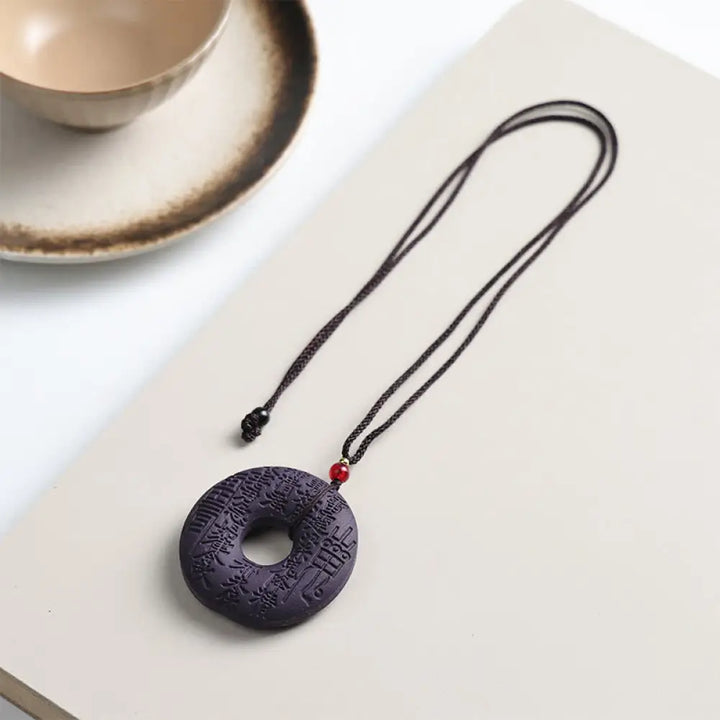 Buddha Stones Fox Mask Butterfly Taotie Peace Buckle Fortune Necklace Pendant - BWOOOH - Peace Buckle - Necklaces &amp;