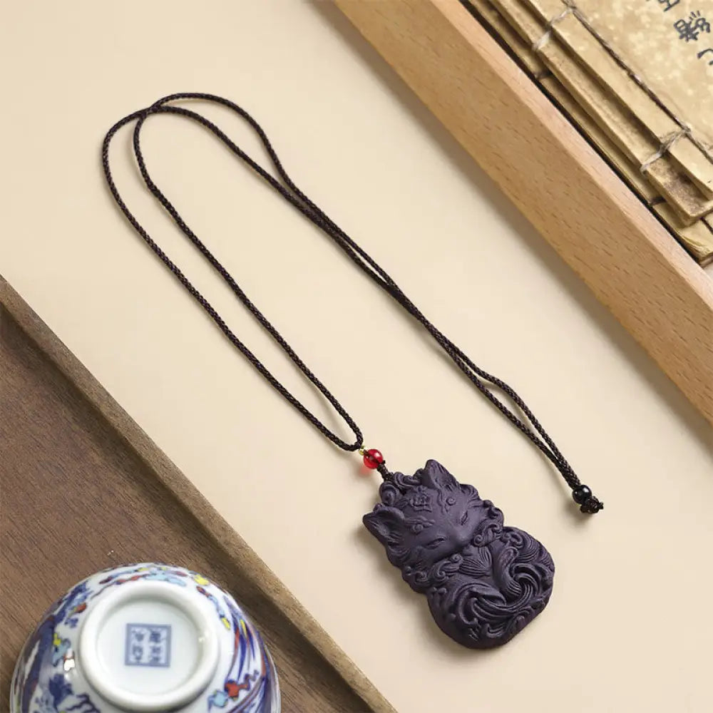 Buddha Stones Fox Mask Butterfly Taotie Peace Buckle Fortune Necklace Pendant - BWOOOH - Fox - Necklaces &amp; Pendants