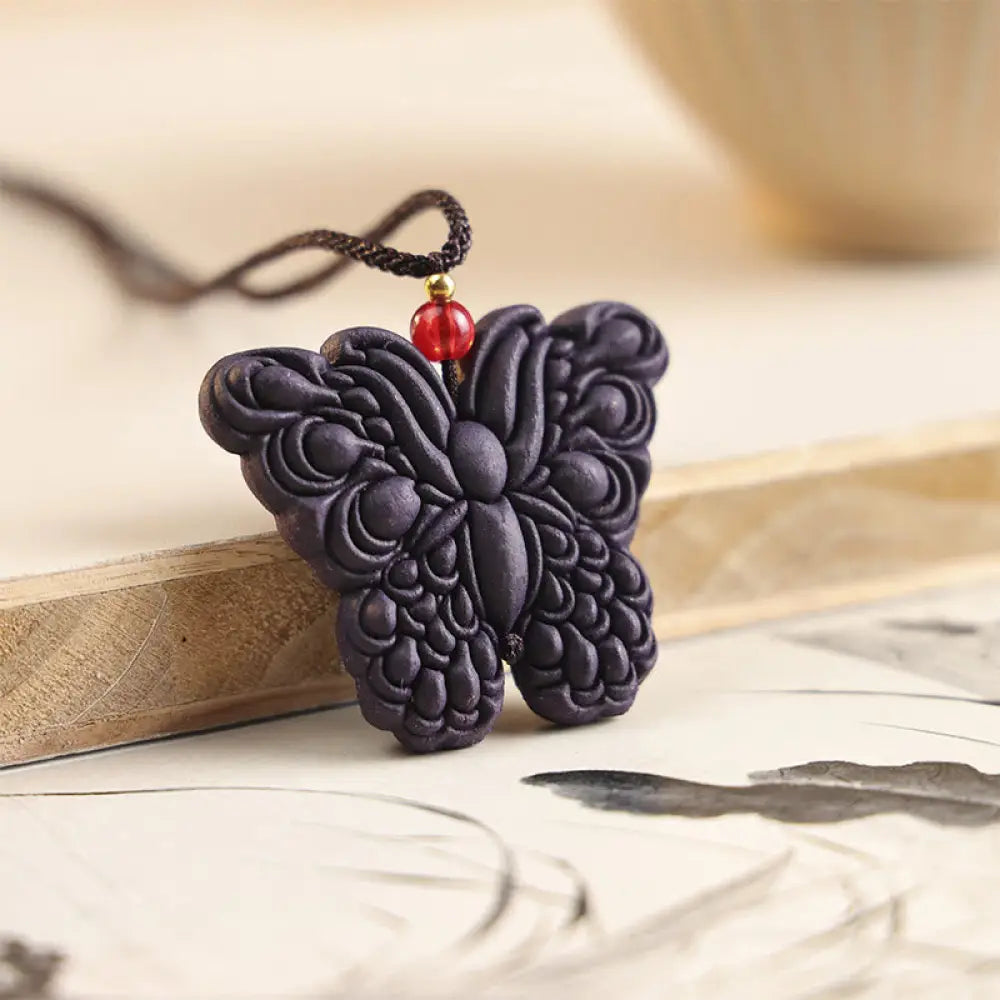 Buddha Stones Fox Mask Butterfly Taotie Peace Buckle Fortune Necklace Pendant - BWOOOH - Relief Butterfly - Necklaces &amp;