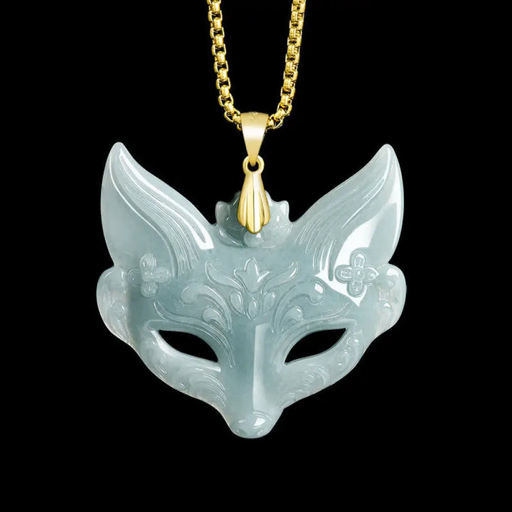 Buddha Stones Fox Mask Jade Titanium Steel Necklace Luck Pendant - BWOOOH - Jade(Large) - Necklaces &amp; Pendants
