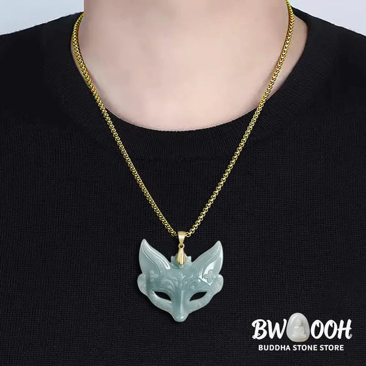 Buddha Stones Fox Mask Jade Titanium Steel Necklace Luck Pendant - BWOOOH - Necklaces &amp; Pendants