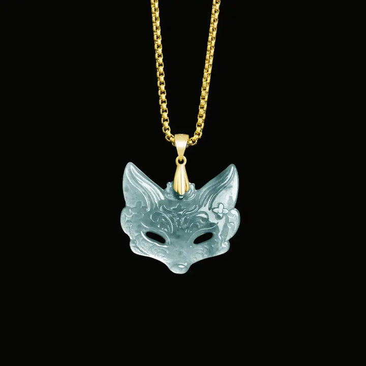Buddha Stones Fox Mask Jade Titanium Steel Necklace Luck Pendant - BWOOOH - Jade(Small) - Necklaces &amp; Pendants