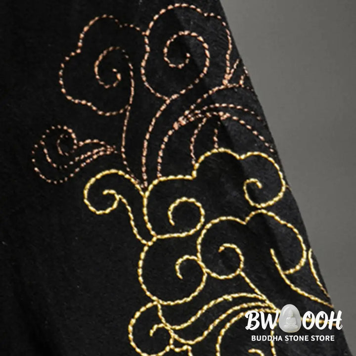 Buddha Stones Frog-Button Chinese Dragon Auspicious Cloud Embroidery Half Sleeve Shirt Cotton Linen Men Clothing
