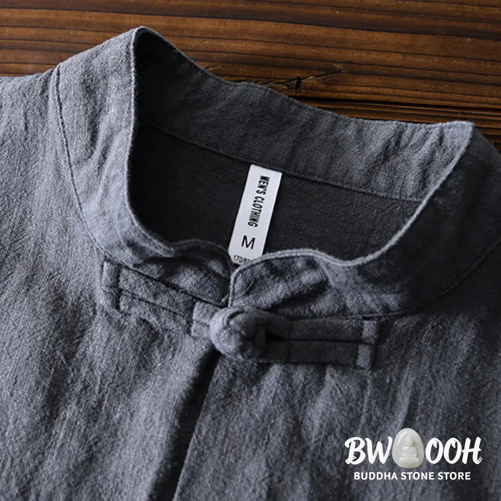 Buddha Stones Frog-Button Chinese Tang Suit Cotton Linen Men Jacket Shirt With Pockets - Men&