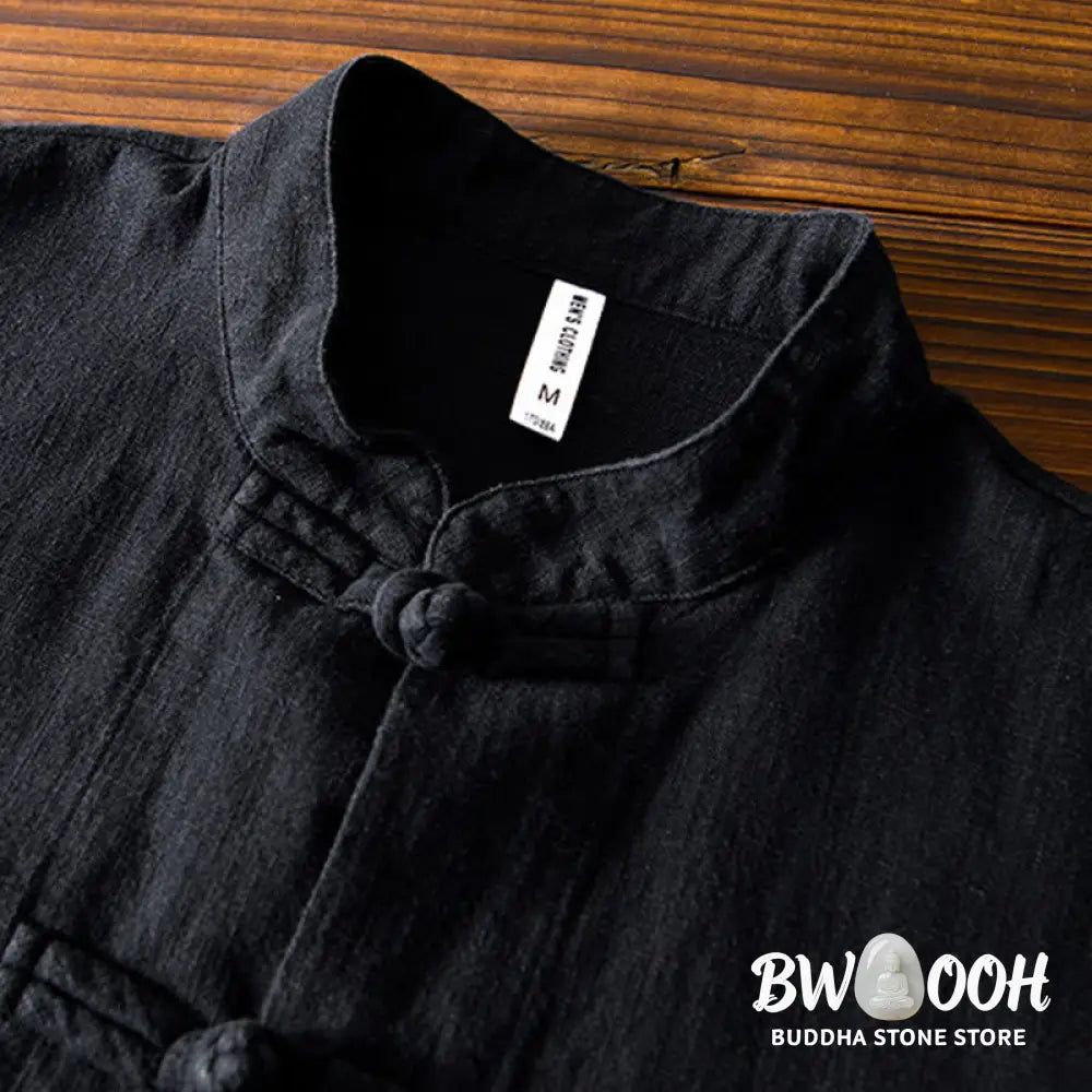 Buddha Stones Frog-Button Chinese Tang Suit Cotton Linen Men Jacket Shirt With Pockets - Men&