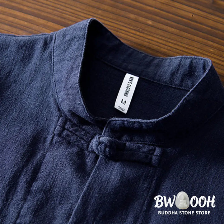 Buddha Stones Frog-Button Chinese Tang Suit Cotton Linen Men Jacket Shirt With Pockets - Men&